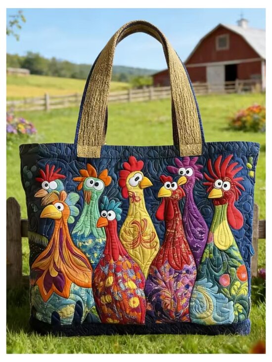 Handbags - NNWT Colorful Quilted Chicken Tote Bag Whimsical Hen Printed Pattern Handbag